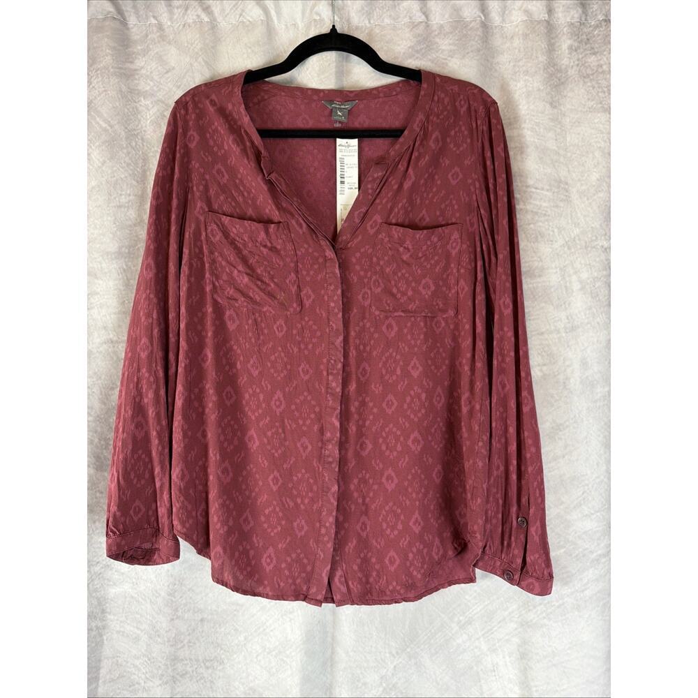 NWT Women's Eddie Bauer Lightweight Button Up Blouse Burgundy Size S MSRP $80 - Picture 2 of 9